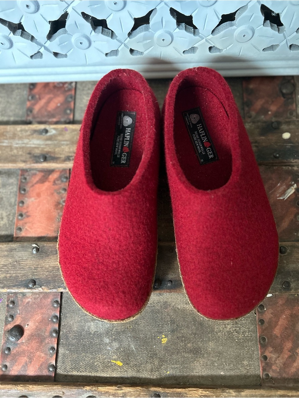 Haflinger Red Wool Cozy Felt Slip-On Clog Slippers EU 38